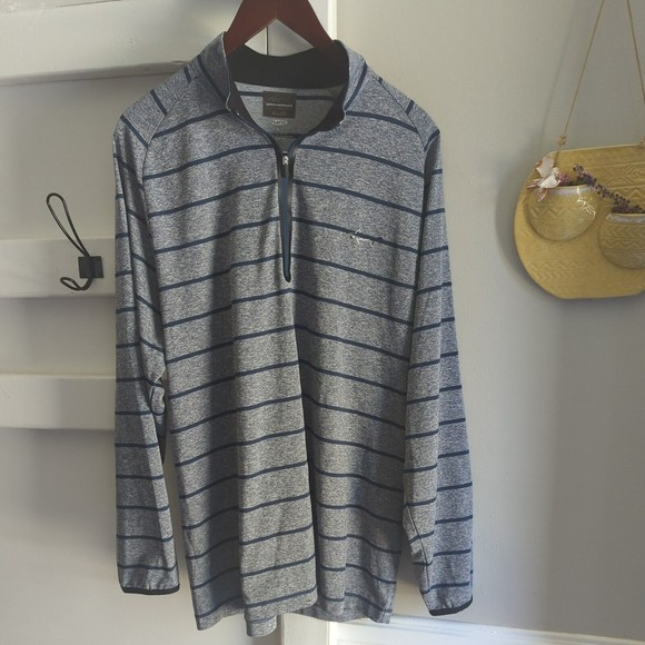 Greg Norman for Tasso Elba Men's Large Play Dry Long Sleeve Gray Striped Polo - Picture 2 of 8